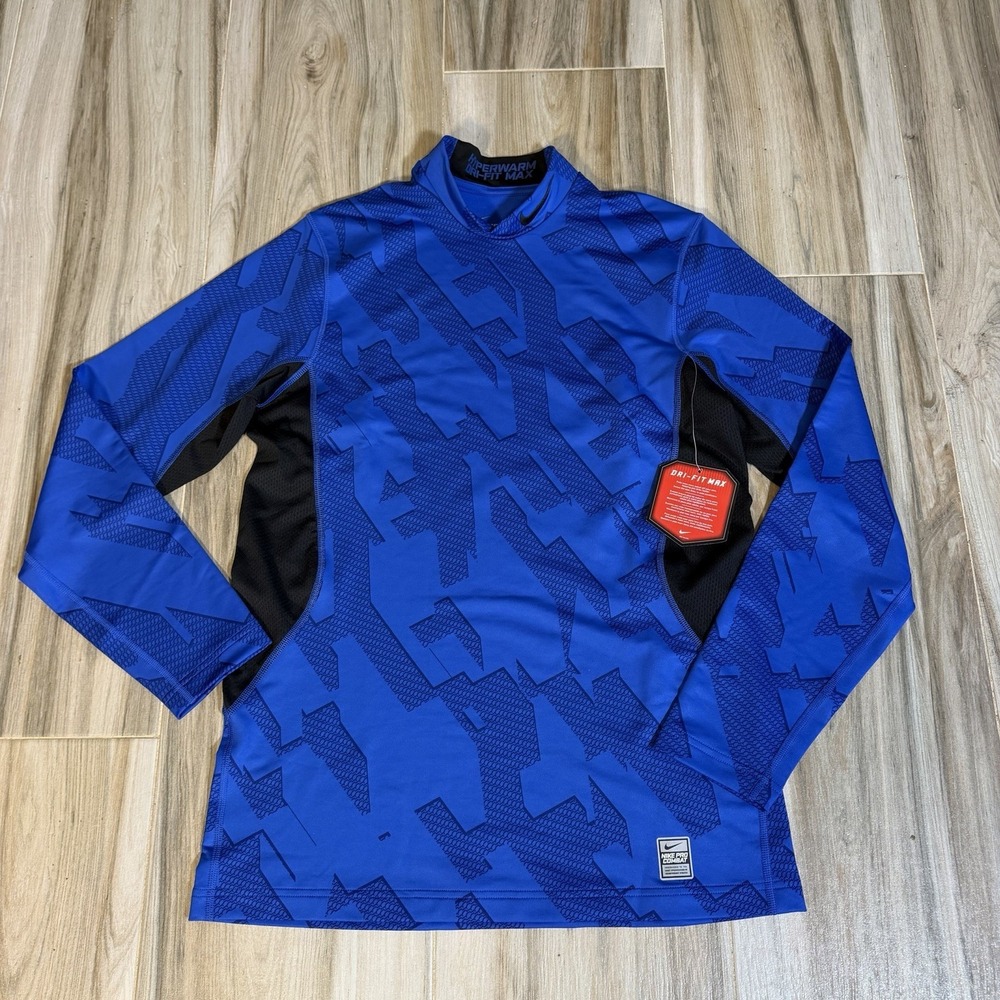NWT Nike Pro Combat Shirt Medium HyperWarm Dri-Fit Fitted Blue Training Running